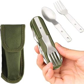 img 2 attached to 🍴 7-in-1 Stainless Steel Folding Tableware Set: Ideal for Camping, Backpacking, and Picnics - Includes Fork, Knife, Spoon, and Bottle Opener