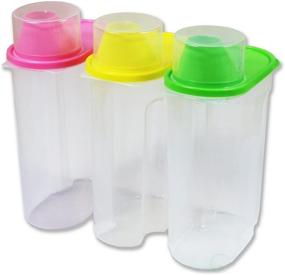 img 2 attached to 🍱 Large BPA-Free Plastic Food Saver Storage Containers with Graduated Cap - Set of 3 (Pink, Green, Yellow) by Basicwise, QI003216.3L