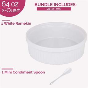 img 3 attached to 🍽️ Large Ceramic Souffle Dish Ramekins - 64 Oz, 2 Quart Capacity, Oven Safe Round Fluted Bowl with Mini Condiment Spoon - Ideal for Soufflés, Pot Pies, Casseroles, Pasta, Roasted Vegetables, Baked Desserts - Classic White Color