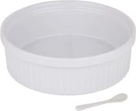 🍽️ large ceramic souffle dish ramekins - 64 oz, 2 quart capacity, oven safe round fluted bowl with mini condiment spoon - ideal for soufflés, pot pies, casseroles, pasta, roasted vegetables, baked desserts - classic white color logo