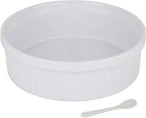 img 4 attached to 🍽️ Large Ceramic Souffle Dish Ramekins - 64 Oz, 2 Quart Capacity, Oven Safe Round Fluted Bowl with Mini Condiment Spoon - Ideal for Soufflés, Pot Pies, Casseroles, Pasta, Roasted Vegetables, Baked Desserts - Classic White Color