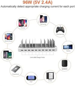 img 3 attached to 🔌 Alxum iPad Charging Station 96W - 10 Port USB Charging Station with Smart IC Tech, Multi-Device Charger and Organizer Stand for iPhone X/Xs Max, 8, 7, 6, Samsung, Google Nexus, LG, Tablets - White