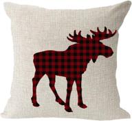 🦌 animal moose red and black chess plaid scottish buffalo cotton linen pillow cover for sofa - 18"x 18 logo