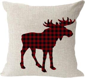 img 3 attached to 🦌 Animal Moose Red and Black Chess Plaid Scottish Buffalo Cotton Linen Pillow Cover for Sofa - 18"x 18