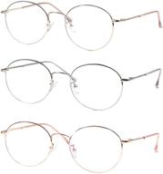 👓 pomidea metal frame blue light glasses for women men, computer blue light blocking glasses anti eyestrain reading eyeglasses lightweight round glasses - 3 pack (rose gold silver) logo