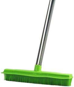 img 4 attached to Green Long-handled Carpet Rubber Broom with Soft Bristles and Squeegee Edge Sweeper Push Broom for Indoor Use