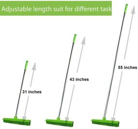 img 3 attached to Green Long-handled Carpet Rubber Broom with Soft Bristles and Squeegee Edge Sweeper Push Broom for Indoor Use