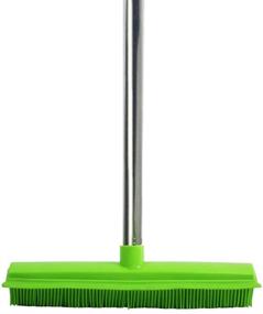 img 2 attached to Green Long-handled Carpet Rubber Broom with Soft Bristles and Squeegee Edge Sweeper Push Broom for Indoor Use