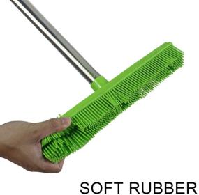 img 1 attached to Green Long-handled Carpet Rubber Broom with Soft Bristles and Squeegee Edge Sweeper Push Broom for Indoor Use