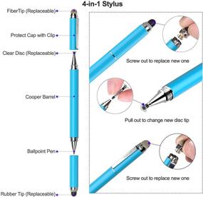 img 2 attached to Перьевая ручка Penyeah для iPad [4 в 1] - высокочувствительный и точный стилус для сенсорных экранов с дисковым наконечником, черным резиновым наконечником и наконечником из сетчатого волокна, голубая – универсальная для всех устройств с сенсорным экраном на капактивной технологии.