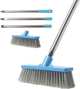 img 4 attached to 45-Inch Adjustable Stainless Steel Handle Floor Scrub Brush with 8.7-Inch Stiff Bristle Brush Heads for Wall, Kitchen, Garage, Bathroom, and Deck - KMAKII