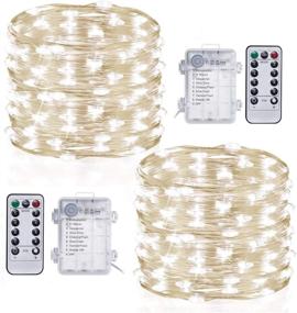 img 4 attached to 🔋 TingMiao Battery Operated Fairy Lights with Remote Control Timer, 33Ft 100 LED Waterproof 8 Modes Copper Wire Twinkle String Lights for Indoor Bedroom, White, 2 Pack