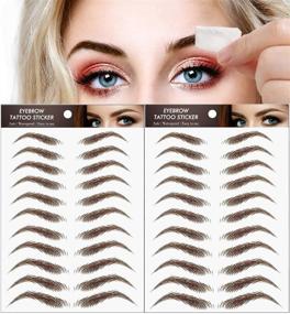 img 4 attached to Long-Lasting Waterproof 4D Eyebrow Tattoo Sticker - Authentic Hair-Like Brown False Eyebrows for Grooming & Shaping