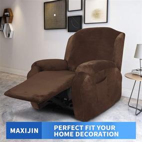 img 3 attached to 🪑 Enhance Your Recliner with MAXIJIN Velvet 4 Piece Recliner Cover: Stretchy Plush Softness and Side Pocket for Convenience (Dark Coffee)