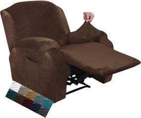 img 4 attached to 🪑 Улучшите свое кресло с помощью накидки MAXIJIN Velvet 4 Piece Recliner Cover: эластичная мягкость и удобный боковой карман (Темный кофе)