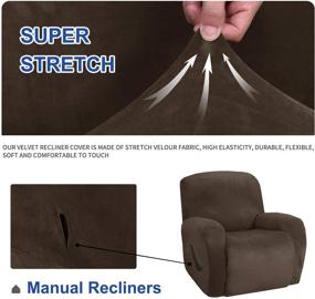 img 1 attached to 🪑 Улучшите свое кресло с помощью накидки MAXIJIN Velvet 4 Piece Recliner Cover: эластичная мягкость и удобный боковой карман (Темный кофе)