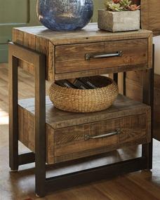 img 3 attached to 🏡 Rustic Charm meets Industrial Style: Ashley Sommerford 2 Drawer Nightstand in Butcher-Block Brown & Black