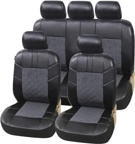 img 4 attached to 🚗 Enhance Your Car's Style and Protection with AUTOYOUTH Pu Leather Airbag Compatible Car Seat Covers - Complete Set of 11pcs