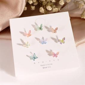 img 1 attached to 🦋 Colorful Acrylic Butterfly Stud Earrings Set with 925 Post - 8 Pairs for Women and Girls