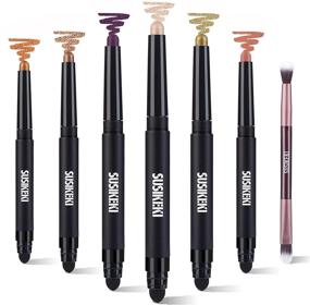 img 4 attached to ✨ SUSIKEKI Eyeshadow Stick Makeup Set, 6PCS Cream Eye Shadow Pencil Pen + 1 Eye Brush, Waterproof Long Lasting Matte Shimmer Metallic Eyeshadow Crayon Kit for Women Girls - Enhance Your Beauty!