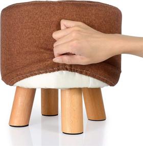 img 2 attached to 🪑 Comfortable and Stylish Fabric Round Padded Ottoman Foot Rest Stool in Brown