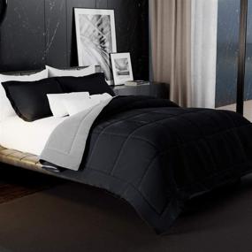 img 4 attached to 🛏️ JÁCLER King Lightweight Reversible Comforter Set, 1800 Thread Count, All Season Down Alternative, Duvet Insert - 1 Reversible Comforter with 2 Shams (King Size, Black/Light Gray)