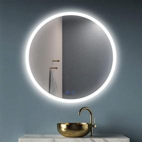 img 4 attached to 🪞 32 inch Round Backlit LED Bathroom Mirror - Anti-Fog, Dimmable, 3 LED Color Illuminated Wall Mount Mirror