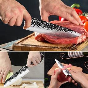 img 1 attached to 🔪 Комплект кухонных ножей премиум-класса: ножи для шеф-повара из высокоуглеродистой стали немецкого производства (3 шт.) - нож шеф-повара 8", нож сантоку 7" и нож утилитарный 5". Идеально подходит для использования дома или в ресторане!