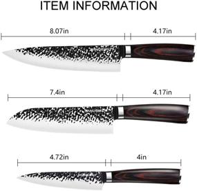 img 2 attached to 🔪 Комплект кухонных ножей премиум-класса: ножи для шеф-повара из высокоуглеродистой стали немецкого производства (3 шт.) - нож шеф-повара 8", нож сантоку 7" и нож утилитарный 5". Идеально подходит для использования дома или в ресторане!