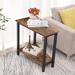 img 1 attached to 🪑 HOOBRO Wedge End Table: Recliner Side Table with Extra Shelf - Rustic Brown Accent Table for Small Spaces, Living Room, Condo, Dormitory