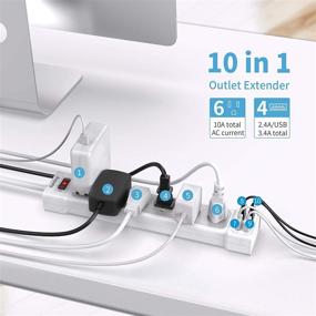 img 3 attached to 🔌 【4 Feet & 6 Outlets & 4 USB Ports】 SUPERDANNY Surge Protector Power Strip, Flat Plug Power Extension Cord, 900 Joules, Multiple Protection for iPhone, iPad, PC, Home, Office, Dorm, Travel - White-Grey