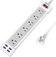 🔌 【4 feet & 6 outlets & 4 usb ports】 superdanny surge protector power strip, flat plug power extension cord, 900 joules, multiple protection for iphone, ipad, pc, home, office, dorm, travel - white-grey logo