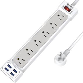 img 4 attached to 🔌 【4 Feet & 6 Outlets & 4 USB Ports】 SUPERDANNY Surge Protector Power Strip, Flat Plug Power Extension Cord, 900 Joules, Multiple Protection for iPhone, iPad, PC, Home, Office, Dorm, Travel - White-Grey