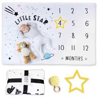 keshet and anan unisex baby monthly milestone blanket gift - large and thick fleece with yellow star frame for newborns, ideal for baby showers, pregnancy photo shoots, and growth tracking logo