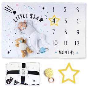 img 4 attached to Keshet and Anan Unisex Baby Monthly Milestone Blanket Gift - Large and Thick Fleece with Yellow Star Frame for Newborns, Ideal for Baby Showers, Pregnancy Photo Shoots, and Growth Tracking