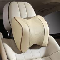 🚗 raygis car neck pillow - relieve neck fatigue with pu leather and memory foam - ergonomic design - car seat headrest cushion - 1 pack (beige) logo