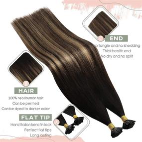 img 3 attached to 🔥 Ugeat Flat Tip Pre Bonded Hair Extensions: 18inch Keratin Tip, 100% Real Human Hair - 50g, 1g/strand, Ombre Shades: #1B Off Black, #4 Dark Brown, and #27 Caramel Blonde