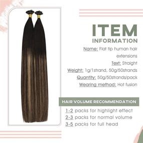 img 1 attached to 🔥 Ugeat Flat Tip Pre Bonded Hair Extensions: 18inch Keratin Tip, 100% Real Human Hair - 50g, 1g/strand, Ombre Shades: #1B Off Black, #4 Dark Brown, and #27 Caramel Blonde