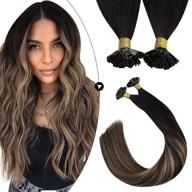 🔥 ugeat flat tip pre bonded hair extensions: 18inch keratin tip, 100% real human hair - 50g, 1g/strand, ombre shades: #1b off black, #4 dark brown, and #27 caramel blonde logo