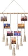 📸 boho macrame hanging photo display: chic christmas decor for apartment bedroom living room gallery - 25 wood clips included! logo