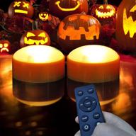 🎃 pack of 2 halloween jack o lantern lights - battery operated outdoor led pumpkin lights with remote control/timer, flameless flickering candles for home party and holiday decoration in orange логотип