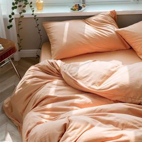 img 2 attached to 🍊 VM Orange Queen Duvet Cover, Coral Pink Girls Duvet Cover Set - Jersey Knit Cotton Luxury Bedding - Queen Size 90x90 inch