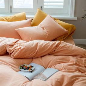 img 4 attached to 🍊 VM Orange Queen Duvet Cover, Coral Pink Girls Duvet Cover Set - Jersey Knit Cotton Luxury Bedding - Queen Size 90x90 inch