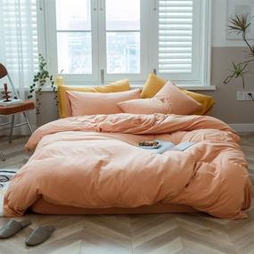 img 3 attached to 🍊 VM Orange Queen Duvet Cover, Coral Pink Girls Duvet Cover Set - Jersey Knit Cotton Luxury Bedding - Queen Size 90x90 inch