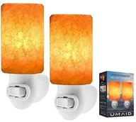 🔌 umaid 2-pack himalayan salt lamp plug-in, hand carved natural salt night light with 360-degree rotating wall plug, air purifier for bedroom, bathroom, living room, office, & more - includes 4 bulbs логотип