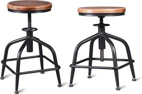 img 1 attached to 🪑 Premium FUBIRUO Industrial Bar Stool Set - Vintage Farmhouse Style, Adjustable, Swivel, Metal Stool with Wooden Top - Pack of 2 (Black)