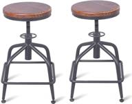 🪑 premium fubiruo industrial bar stool set - vintage farmhouse style, adjustable, swivel, metal stool with wooden top - pack of 2 (black) логотип