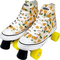 🍓 haserd women's roller skates with bags - adjustable double row canvas roller skates for girls with strawberry and pineapple design - quad wheel high top canvas sneaker style логотип