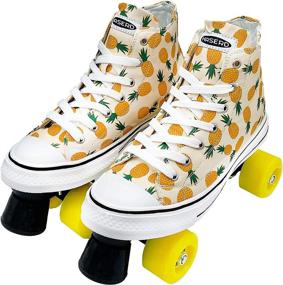 img 4 attached to 🍓 HASERD Women's Roller Skates with Bags - Adjustable Double Row Canvas Roller Skates for Girls with Strawberry and Pineapple Design - Quad Wheel High Top Canvas Sneaker Style