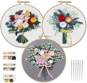 img 4 attached to The Ultimate Kit for Adult Beginners: BestFire 3 Pack Embroidery Kit with Patterns, Hoops, Threads, Needles, and Instructions